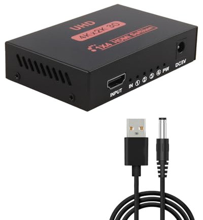 Répartiteur HDMI 1 Entrée 4 Sorties 4K, Multiprise 4 Ports avec Support 4K@30Hz, 3D et 1080P, Switch HDMI Plug & Play pour TV, Moniteur, PS4, Xbox, Projecteur, PC, Adaptateur avec USB