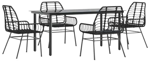 vidaXL 5 Piece Garden Dining Set Black Poly Rattan Glass
