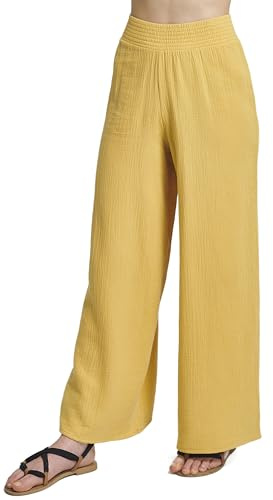 THE PEOPLE REP. Damen Outfit lange Hoseaus geknitterter Baumwollgaze zum Kombinieren, Hose Ockergelb, Gr. L