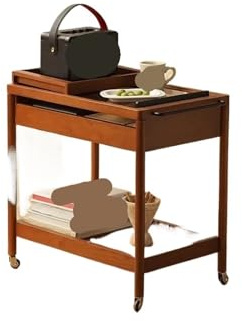 LXLAEOANG Trolley Massivholz Buchsbaum Licht Beistelltisch Kleines Wohnzimmer Mobiler Wagen Lagerung Sofa Couchtische für Wohnzimmer, Schlafzimmer