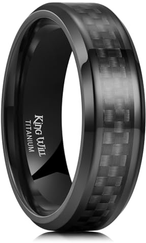 King Will GENTLEMAN Herren Schwarzer Wolframkarbid 8mm Ring mit Carbonfaser-Einlage, Komfort-Fit Ehering