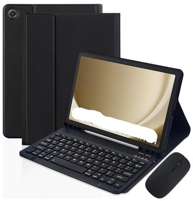 NXCVBNKZJ kuaijiexiaopu Lederhülle mit Stiftschlitz, Tastatur- und Maus-Set, geeignet for Samsung Galaxy Tab S10FE/S9 11 Zoll/S9FE 10,9 Zoll, universell(Black+Keyboard+Mouse)