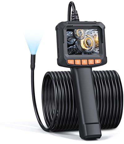 Endoscope Inspection Camera, Qimic 2.4'' IPS Screen Borescope with 8 LED Lights, IP67 Waterproof Endoscope, 1080P HD Snake Camera, 33FT Semi-Rigid Cable, Gadgets for Men