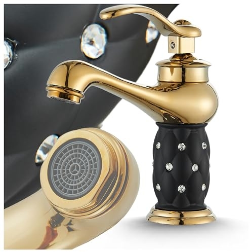Waschtischarmatur Aristo – Elegantes Design aus Messing mit Wassersparsystem und Keramikventil für Badezimmer (Gold/Schwarz)