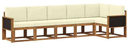 vidaXL Outdoor-Sofagarnitur mit Kissen 6 pcs Natur und Creme Polyester, Garten, modernes, wetterfestes Ecksofa, Sitzgelegenheit für draußen, Terrassenmöbel, entspannendes Set