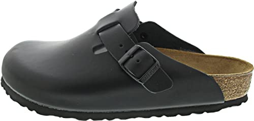 Birkenstock Womens Boston Leather Holiday Slip On Casual Sandals Clogs - Black - 5