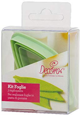 Decora 0803027 Kit 3 Tagliapasta Foglia Lunga, In Plastica, Il Kit Ideale per Creare Decorazioni in Pasta di Zucchero o di Gomma, Made in Italy, Design originale. Confezione da 3 pezzi.