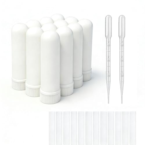 ZIOJOVK 12 Sets Essential Oil Aromatherapy Tubes Inhaler Sticks Blank Nasal Inhalers(12 Complete Sticks) + 2 Polyethylene Pipette Droppers
