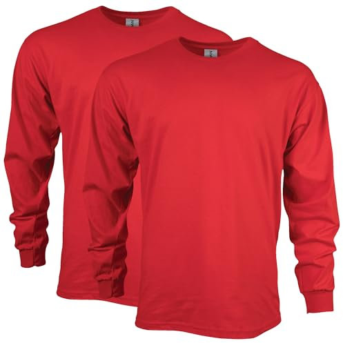 Gildan Unisex's Ultra Cotton Long Sleeve T-Shirt, Style G2400, Multipack, Red (2-Pack), L (Pack of 2)