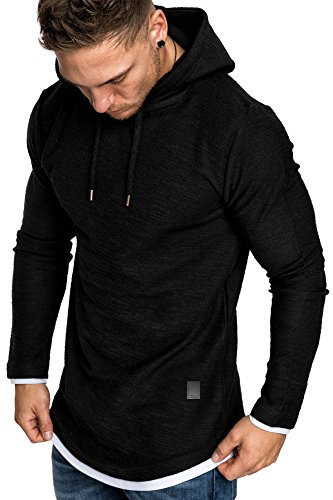 Amaci&Sons Herren 2in1 Oversize Kapuzenpullover Hoodie Sweater Sweatjacke Pullover Sweatshirt 4014 Schwarz XL