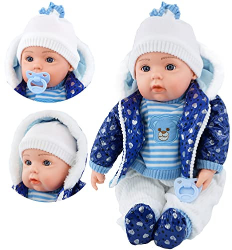 BiBi Doll 20 Baby Boy Doll - Large Lifelike Size, Soft Body, with Dummy & Sounds in Blue Coat Outfit, Toy for Boys & Girls Aged 18 Months+