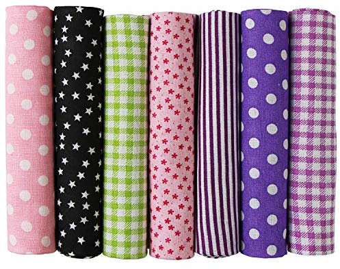 UOOOM 7 Stück Baumwollstoff Patchwork Stoffe Stoffpakete DIY Quadrate Baumwolltuch Handgefertigte Nähen Quilten Stoff Baumwollgewebe Verschiedene Designs (# A002)