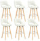 WOLTU Tabouret Bar, Lot de 6, Chaise Haute Bar, Tabouret Haut avec Dossier et Repose-Pieds, Cadre en Bois, Siège en Similicuir, Blanc, BH111ws-6