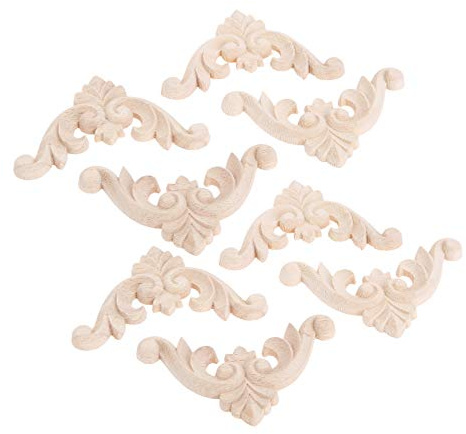 MUXSAM 8Pcs Simple Wood Carved Corner Decal Onlay Applique Unpainted Decoration for Wall Door Furniture 7cm