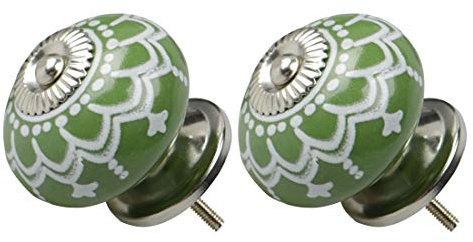 sourcing map 2pcs Ceramic Knobs Vintage Knob Drawers Round Pull Handle Furniture Cupboard Wardrobe Dresser Door Decorative, Green