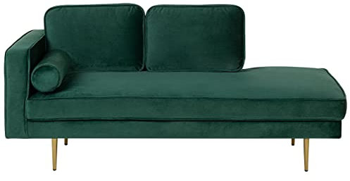 Chaiselongue Samt grün links goldenes Gestell mit Nackenrolle modern Miramas