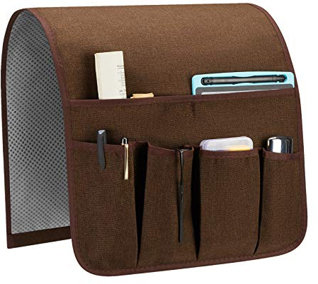 SYSOV Organiseur d'accoudoir de canapé, support de télécommande pour canapé inclinable, panier avec 5 poches pour magazines, tablette, téléphone, iPad
