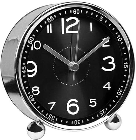 ALEENFOON 4 Metall Wecker Ohne Ticken Analoge Wecker Retro Groß Leise Wecker Analog Batteriebetrieben, Lauter Alarm, Geräuschlos Snooze Wecker (Schwarz)