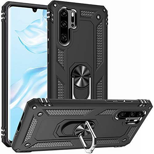 Fetrim Hülle für Huawei P30 PRO, doppellagig stoßfest Schutzhülle mit Drehring Ständer für Huawei P30 PRO Schwarz