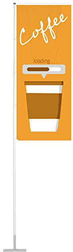 Vispronet Flagge 120x300 cm Coffee to go ✓ für mobilen Fahnenmast T-Pole 100 & 200 ✓ Mastseite (Links) mit Ösen