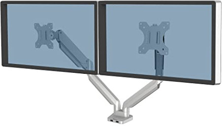 Fellowes Platinum Monitorarm zweifach inkl. 2x USB-A Port Silber