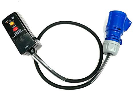 13 Amp RCD Safety Plug to 16 Amp Socket Adaptor - PCE Blue - Heavy Duty H07RN-F Rubber Cable - 13A-16A Adapter Converter Lead (1 Metre)