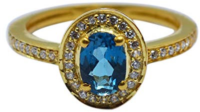 Meadows London Blau Topas, Cz Edelstein Ringe für Damen IN Gold Plattiert 925 Sterlingsilber Ringgröße 7