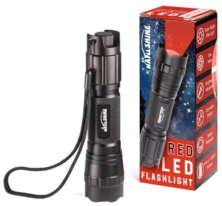 WAYLLSHINE Stepless Dimming Red Light Flashlight, 620nm-630nm High Purity, Adjustable Brightness and Focus for Night Observation, Astronomy, Aviation