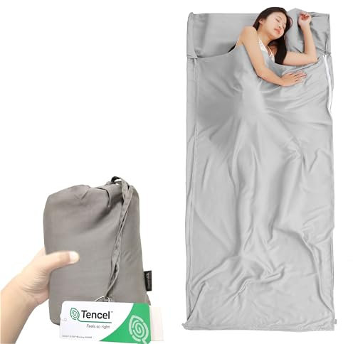 Cozysilk Tencel Lyocell Schlafsackeinlage mit Reißverschluss – 100% Österreichische Lenzing AG Tencel – weich seidig glatter Schlafsack Erwachsene – Reiselaken für Hotel (hellgrau