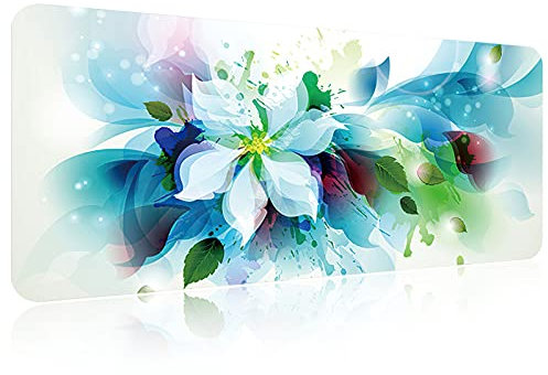 FORRICA Tapis de souris XXL 900 x 400 x 3 mm - Multifonctionnel - Épais - Imperméable - Antidérapant - Convient pour ordinateur, maison, bureau - Fleurs O
