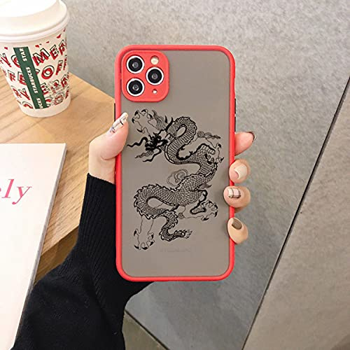 Frosted silicone animal dragon pattern mobile phone case, suitable for iPhone 11 7 8 Plus X XR XS 12 Pro MAX 6 S Plus SE 2020 Fashion Anti-fall Protective Case,Red Dragon,For iphone 6 6S
