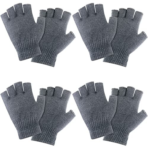Fingerlose Handschuhe 4 Paare Winter Gestrickte Thermo Handschuhe (Grau)