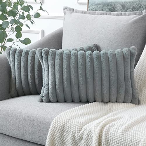 Soleebee 2er Set Plüsch Samt Kissenbezüge, Weiche Künstliche Pelz Dekorativ Kissenbezug Sofa Zierkissenbezüge Dekokissen Kissenhülle Set für Couch Schlafzimmer Zuhause Auto Dekor (30x50cm, Grau)