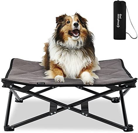 KingsCamp Erhöhtes Hundebett, tragbar, erhöht, stabil, zusammenklappbar, Hundebett, Campingbett für Outdoor-Reisen, mit waschbarem Netz