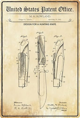 Metall Schild 20x30cm Patent Entwurf Jagd Messer 1903 Blechschild