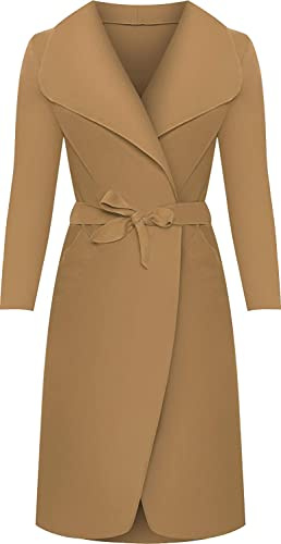 Crazy Girls Womens Ladies Celebrity Style Drape Waterfall Jacket Long Sleeve Belted Oversized Trench Coat