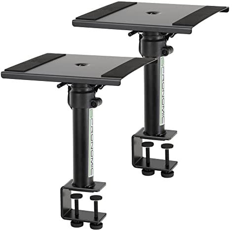Pronomic SLS-36K BK Tischstative Paar mit Tischklemme für Studio Monitore - sehr platzsparend - Höhenverstellbar von 24,5 cm und 41,5 cm - Ablagefläche mit Moosgummistreifen - Schwarz
