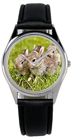 KIESENBERG Armbanduhr Kaninchen Hase Natur Geschenk Artikel Idee Fan Damen Herren Unisex Analog Quartz Lederarmband Uhr 36mm Durchmesser B-5764