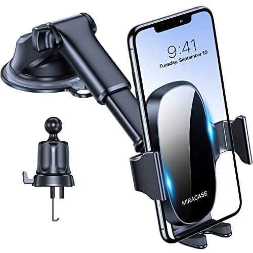 Miracase Soporte Móvil Coche【2024 Mejorado】 3-en-1 con Ventosa Fuerte, Suporte Telemovel Carro Universal para Parabrisas & Salpicadero & Rejilla, Compatible con iPhone, Xiaomi, Samsung y Más