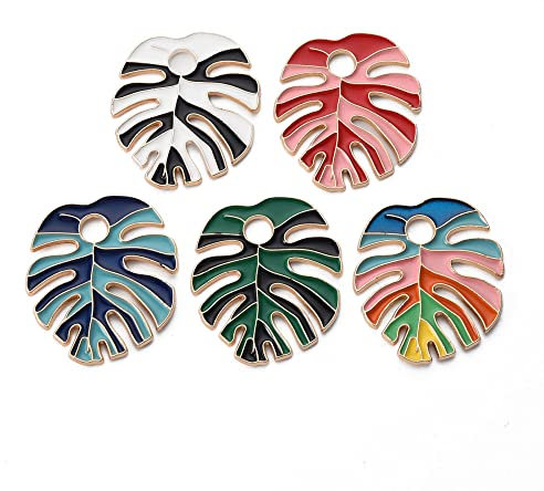 KitBeads 20 Stück zufällige Emaille tropische Blätter Charms Sommer Stil Pflanze Charms bunte Monstera Blatt Charms für Schmuckherstellung Großpackung