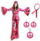 XonyiCos 6 Stück 70er Jahre Hippie Kostüme Zubehör für Damen Disco Outfit, 70er Jahre Mottoparty Kostüm, Halloween Boho Schlaghose (Rosa, XL)