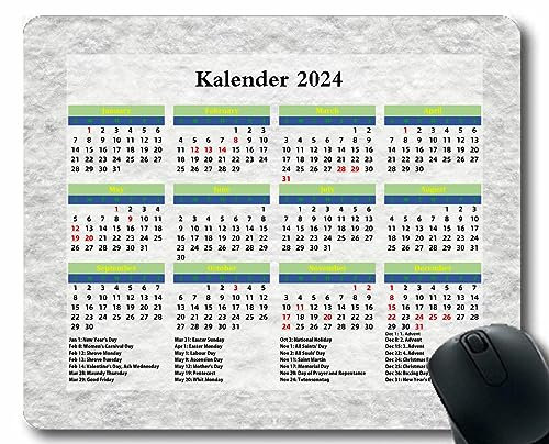 YENDOSTEEN Jahr 2024 Kalender Mauspad with Holidays,Hinterlässt Lichtmuster Maus-Pads