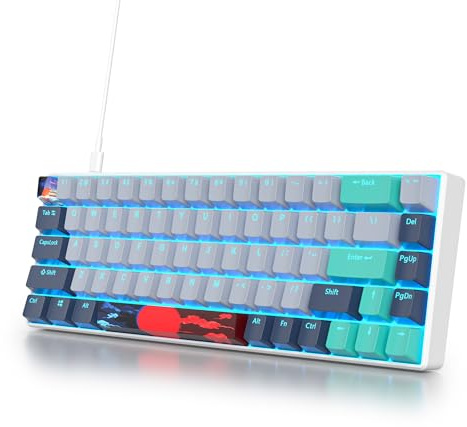 Owpkeenthy Teclado mecánico para juegos 65% tiburón martillo con interruptor rojo ultra compacto RGB con cable 60% teclado para juegos N-Key Rollover para PC Gamer Box PS