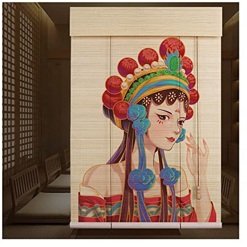 Bedruckte Bambus-Rollos, Licht Filternde Verdunkelungsrollos Peking Oper Gesicht Gedruckte Muster Raumtrenner Für Fenster, Veranden, Vorhänge, Wanddekoration ( Farbe : Natural , Größe : 120x100cm )