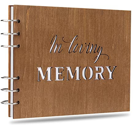 Creawoo Wooden in Loving Memory Condolence Book, Memorial Funeral Condolence Book Memory Book for Celebration of Life Decorations (8.5 Inch/ 22CM)