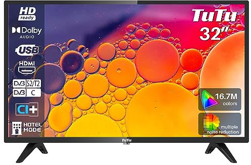 TuTu 32 Zoll Fernseher LED TV HD Ready Triple Tuner (DVB-T/T2-C-S/S2) HDMI USB Hotelmodus(2023)