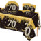 POPOYU 37Pcs Black and Gold 70th Birthday Tableware Set,Black Gold Table Cloth,70th Birthday Plates and Napkins Sets,70thBirthday Decorations for Men,Women,Him,Her BirthdayGifts Party Supplies