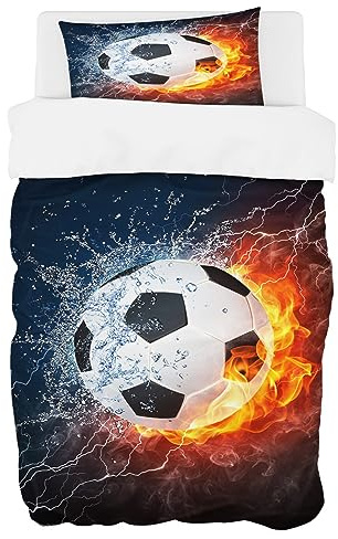 Zomer Bettwäsche 135 x 200 cm Fußball Motiv Bettbezug Set 2teilig Weich Mikrofaser Bettwäsche Deckenbezug - 1 Flauschige Bettbezug und 1 Kissenbezug 80x80cm