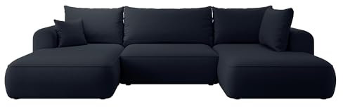 Selsey Sofa Ecksofa Eckcouch Schlafsofa Couch Mit Stauraum Schlaffunktion Pflegeleicht Polyurethanschaum U Form Rechts OVO Dunkelblau Veloursoptik Castel