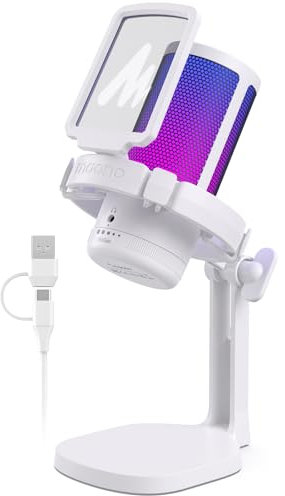 MAONO Microfono Gaming RGB, Microfono a Condensatore con Cancellazione del Rumore per Streaming Podcast Studio, Microfono USB per PS5/PS4/Mac con Luce RGB, Disattivazione One-Touch, Controllo Guadagno